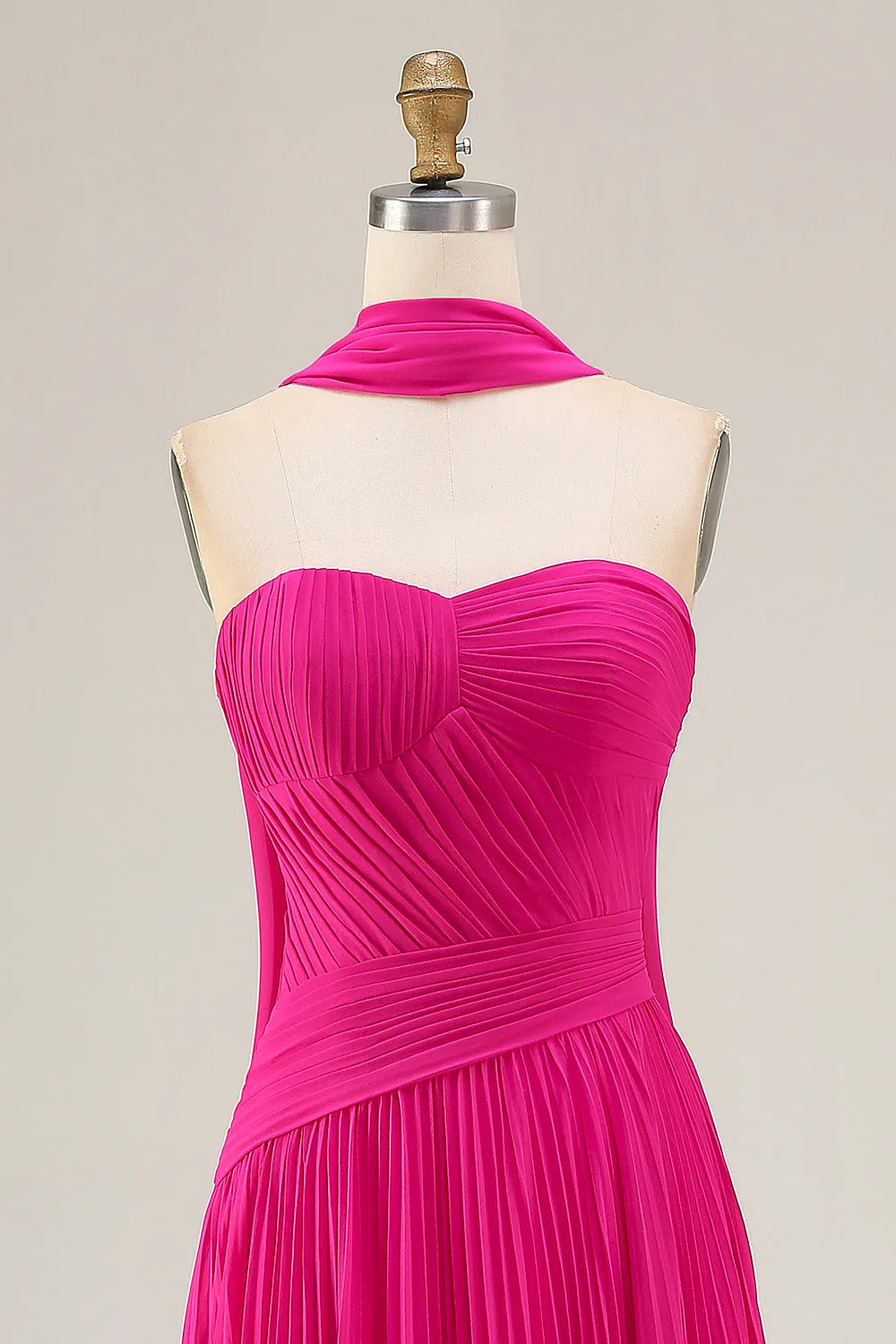 Fuchsia Sweetheart A Line Pleated Long Prom Dress with Sash sold by Zapaka product image thumbnail 4