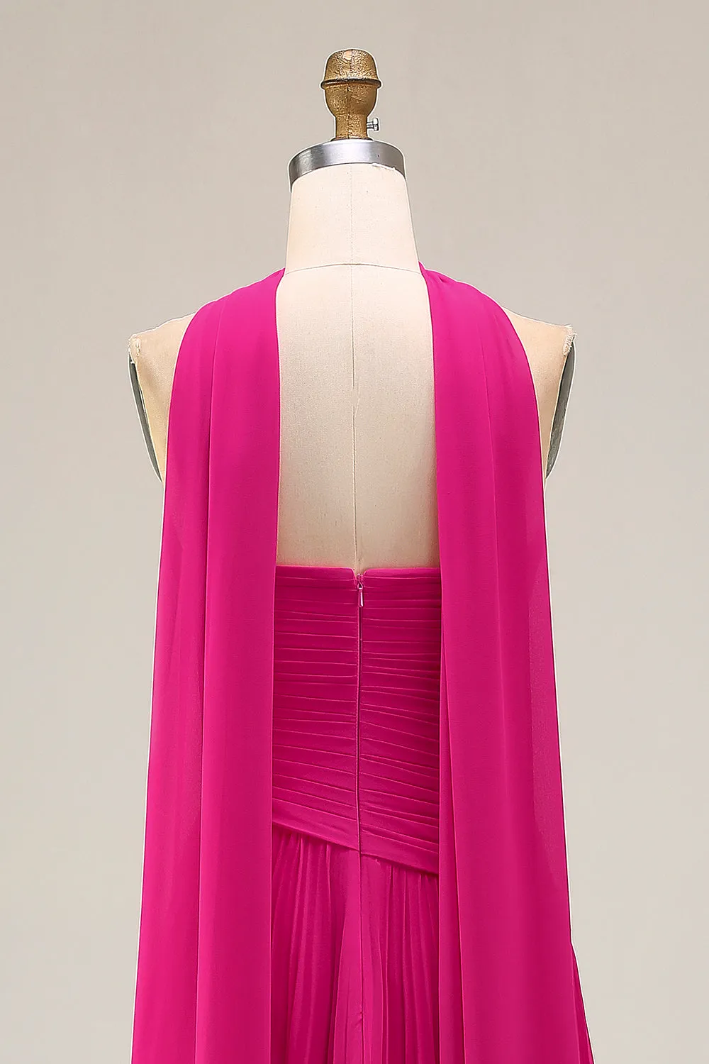 Fuchsia Sweetheart A Line Pleated Long Prom Dress with Sash sold by Zapaka product image thumbnail 5