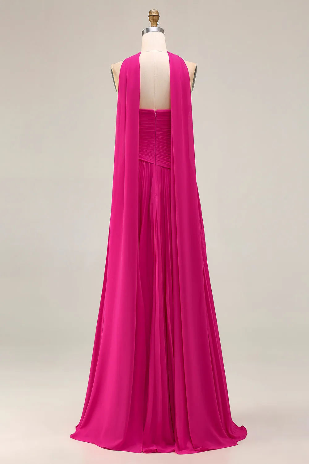 Fuchsia Sweetheart A Line Pleated Long Prom Dress with Sash sold by Zapaka product image thumbnail 2