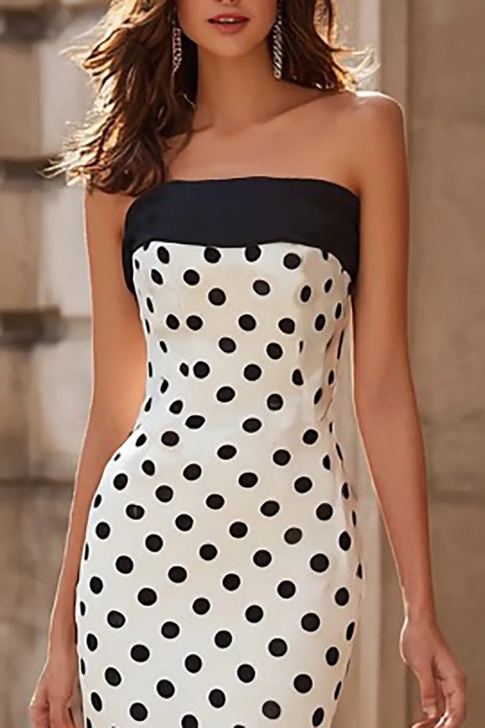 Strapless White Black Mermaid Polka Dots Long Prom Dress sold by Zapaka product image thumbnail 3
