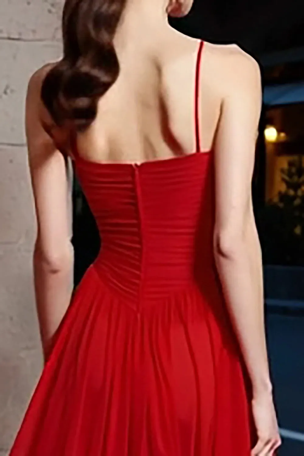 A Line Ruched Spaghetti Straps Long Red Carpet Dress with Ruffles sold by Zapaka product image thumbnail 4