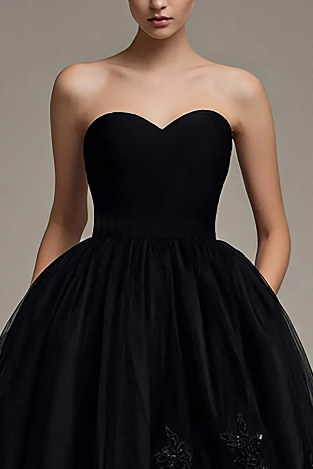 Strapless A Line Tulle Black High-Low Black Tie Dress sold by Zapaka product image thumbnail 2