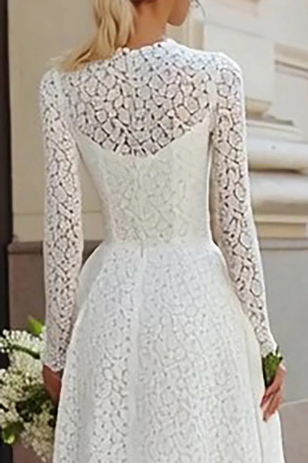 Ivory Lace A Line Tea Length Engagement Dress sold by Zapaka product image thumbnail 4