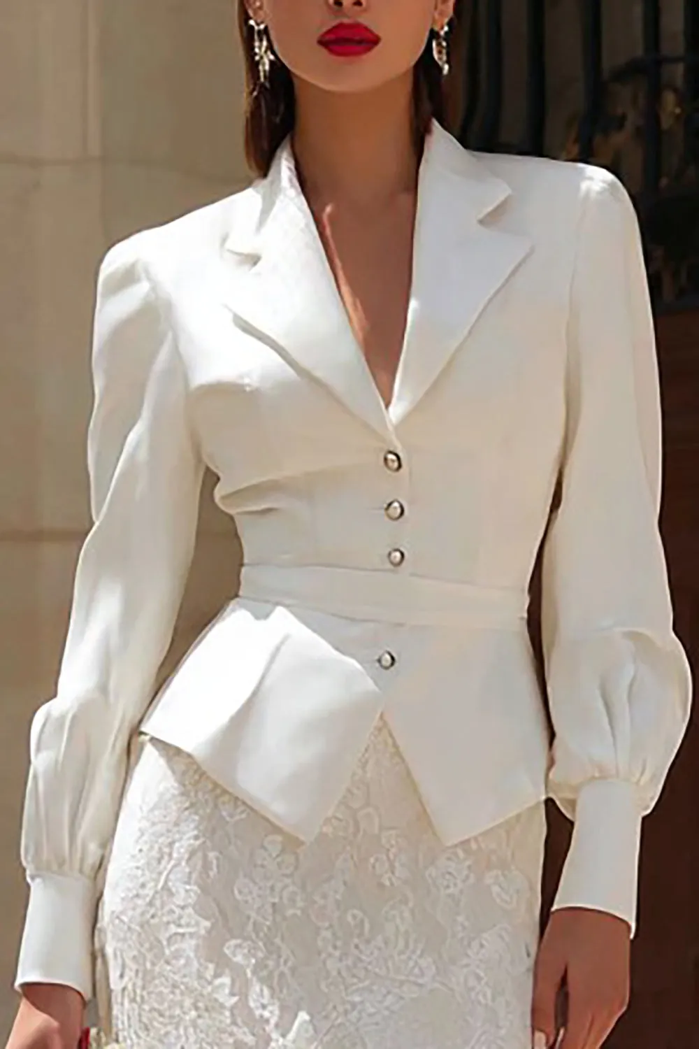 Ivory 2 Piece Notched Lapel Long Sleeves Midi Engagement Dress sold by Zapaka product image thumbnail 2