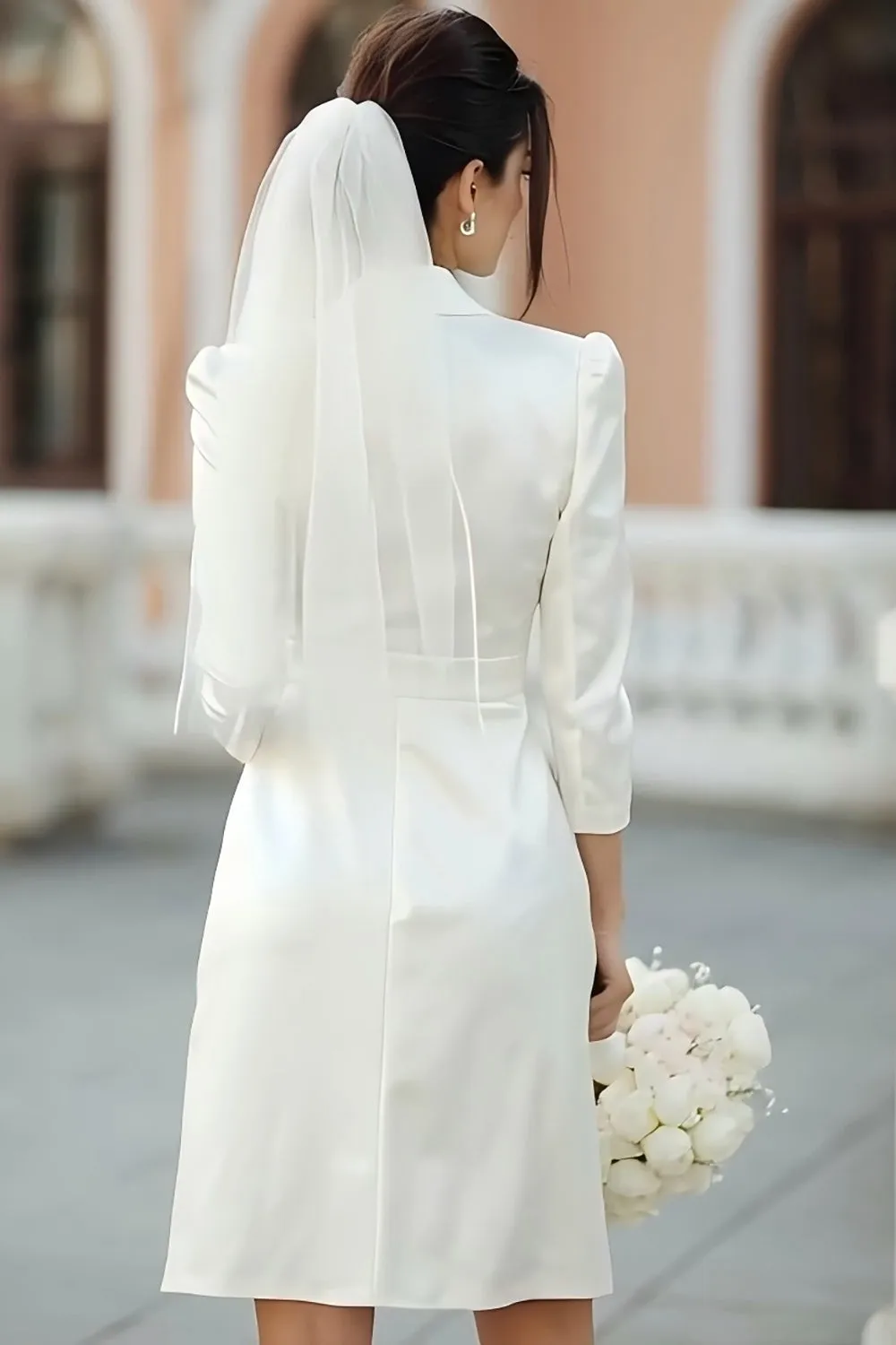 Ivory Peak Lapel A Line Midi Engagement Dress with Slit sold by Zapaka product image thumbnail 2