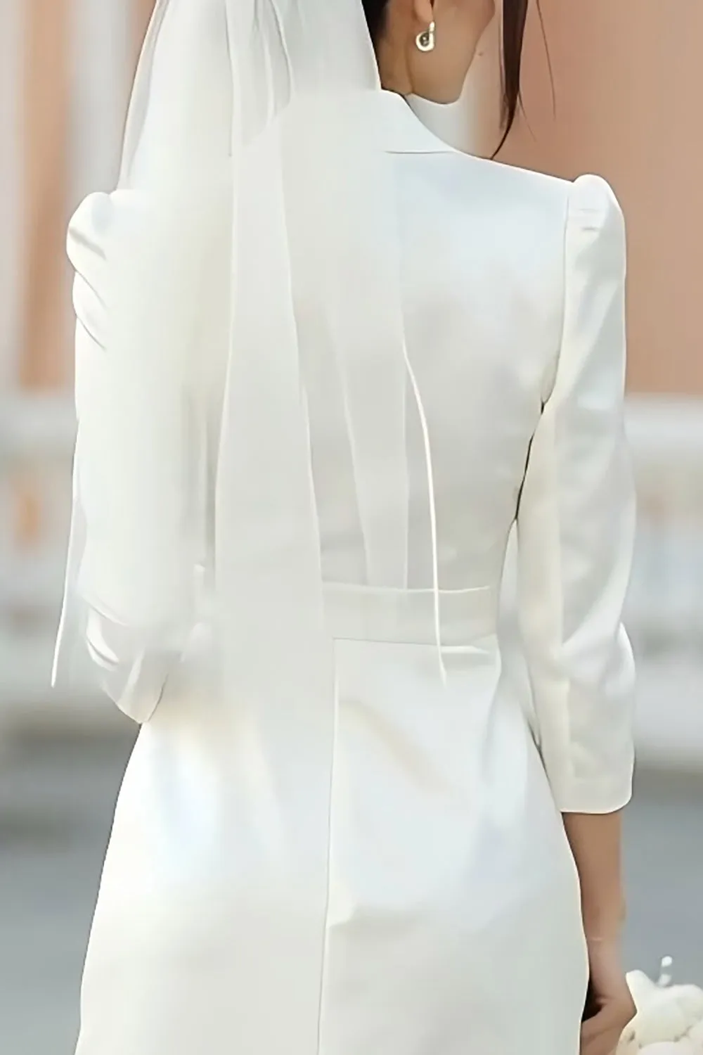Ivory Peak Lapel A Line Midi Engagement Dress with Slit sold by Zapaka product image thumbnail 4