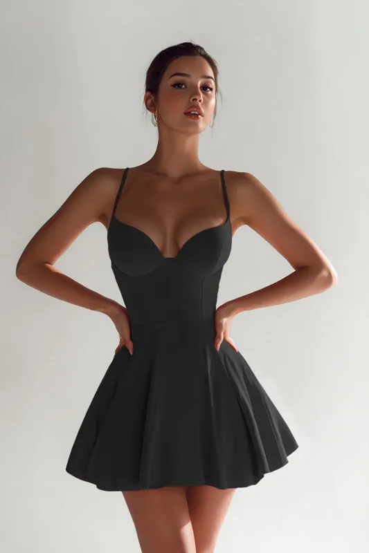 A Line Satin Spaghetti Straps Little Black Dress sold by Zapaka