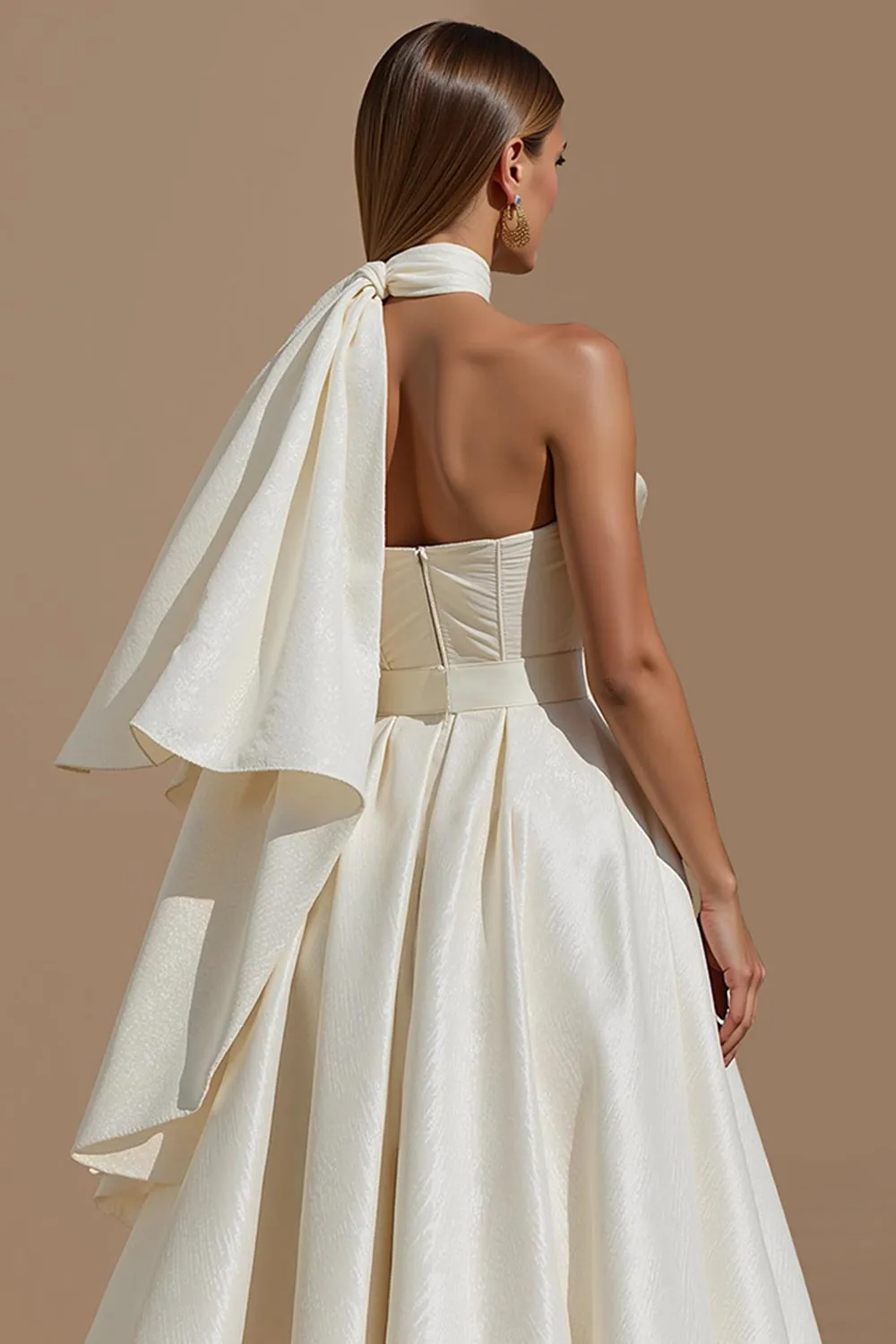 Ivory Sweetheart A Line Midi Wedding Dress with Belt sold by Zapaka product image thumbnail 4
