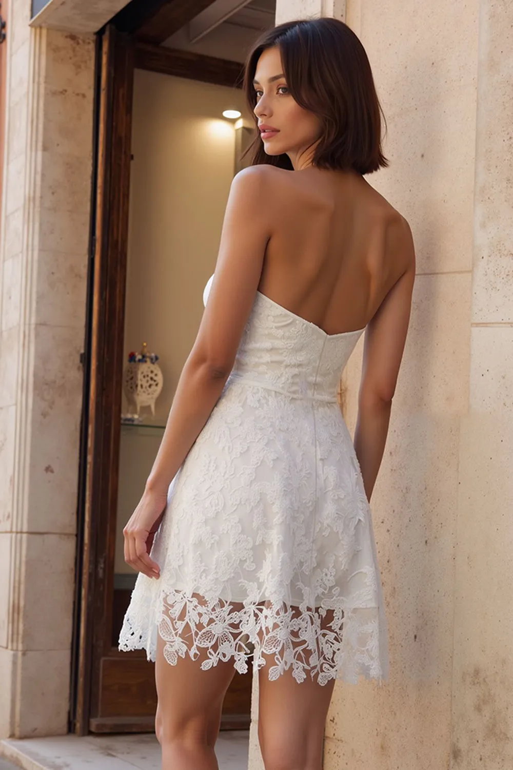 Strapless Lace Ivory Short Wedding Reception Dress sold by Zapaka product image thumbnail 2