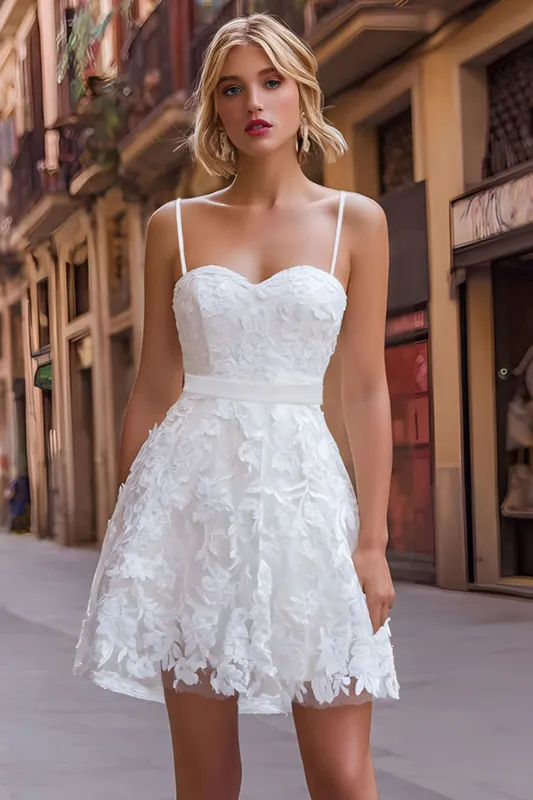 White Spaghetti Straps A Line Lace Wedding Reception Dress sold by Zapaka