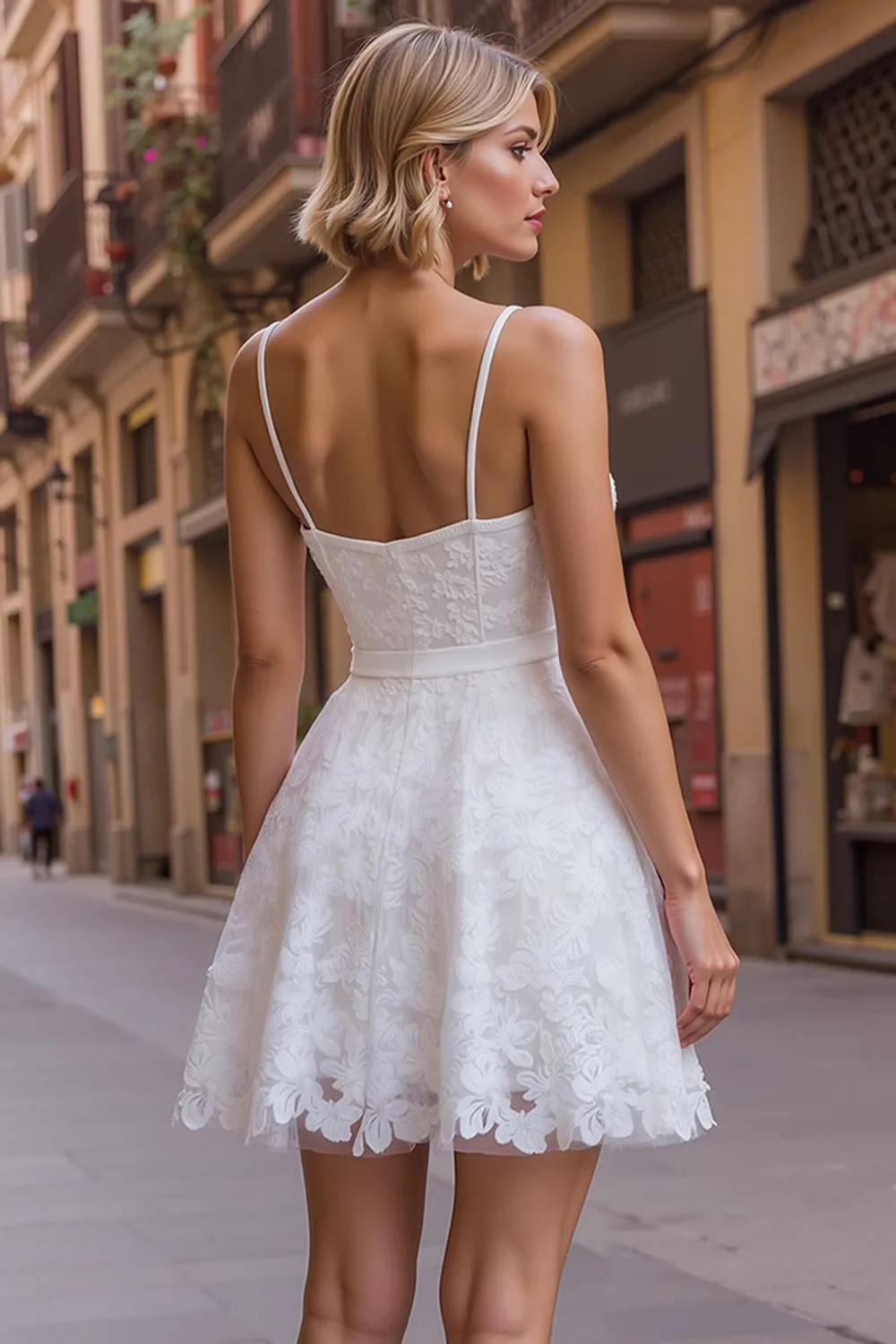 White Spaghetti Straps A Line Lace Wedding Reception Dress sold by Zapaka product image thumbnail 2