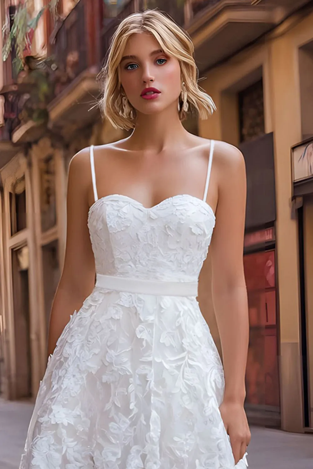 White Spaghetti Straps A Line Lace Wedding Reception Dress sold by Zapaka product image thumbnail 3