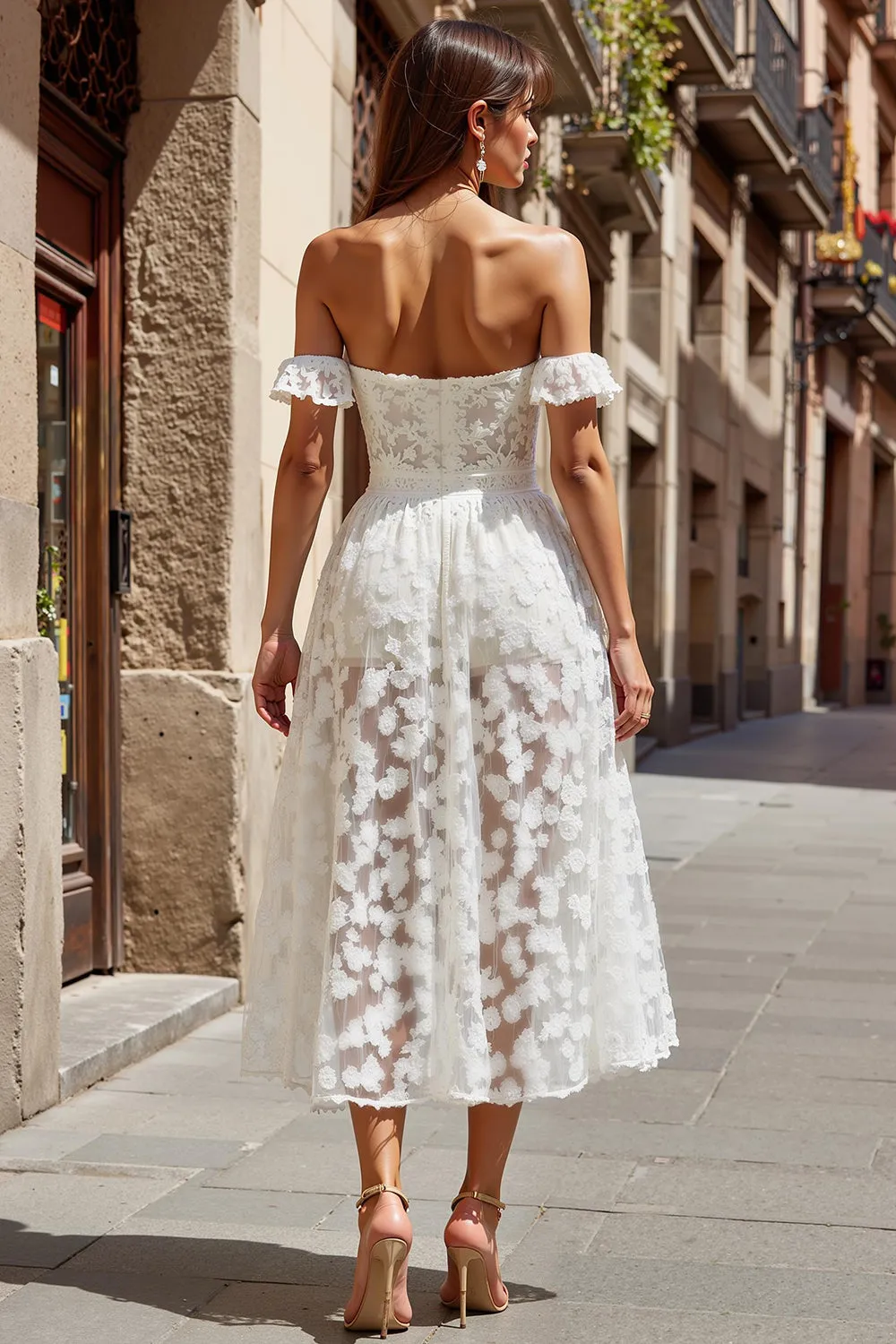 Ivory Lace A Line Off the Shoulder Long Wedding Dress sold by Zapaka product image thumbnail 2
