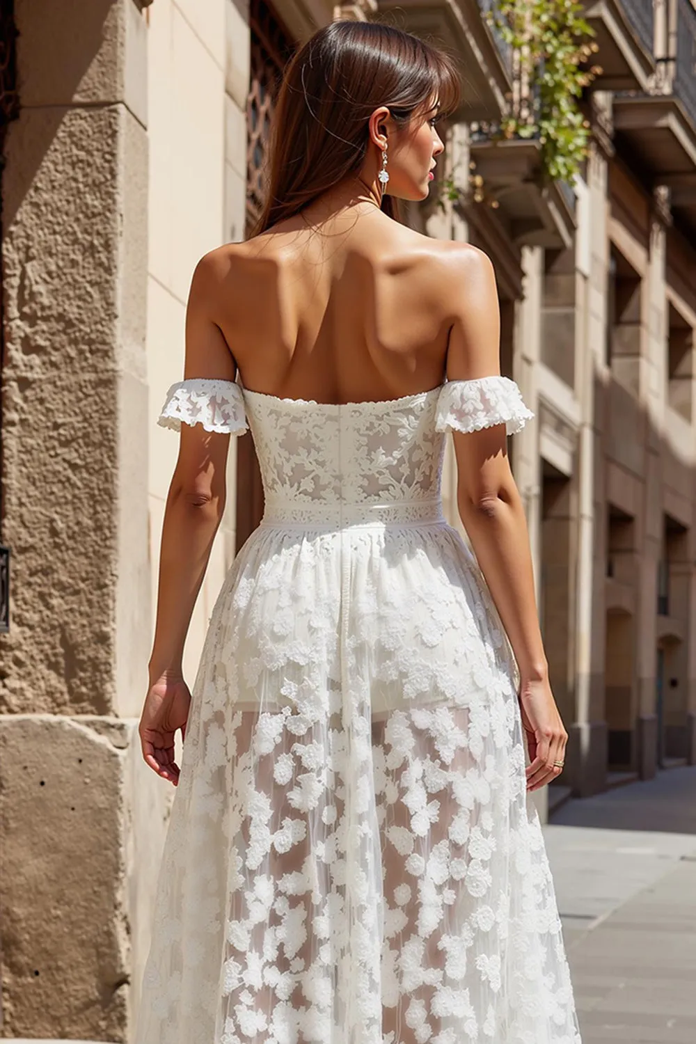 Ivory Lace A Line Off the Shoulder Long Wedding Dress sold by Zapaka product image thumbnail 4
