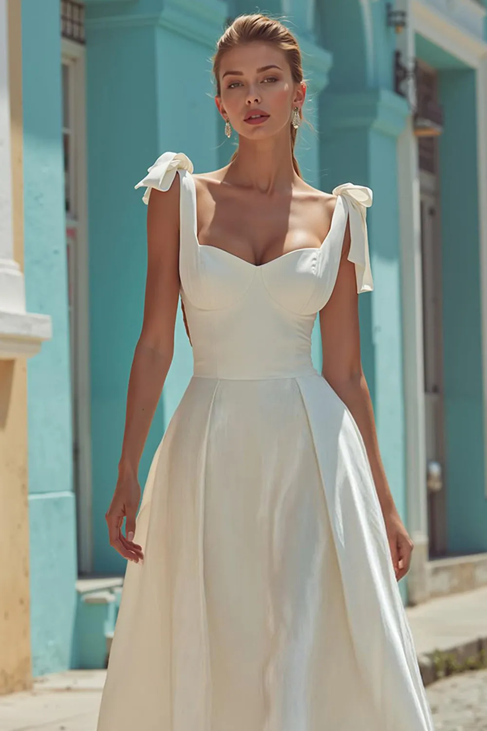 White A Line Satin Spaghetti Straps Wedding Dress sold by Zapaka product image thumbnail 3