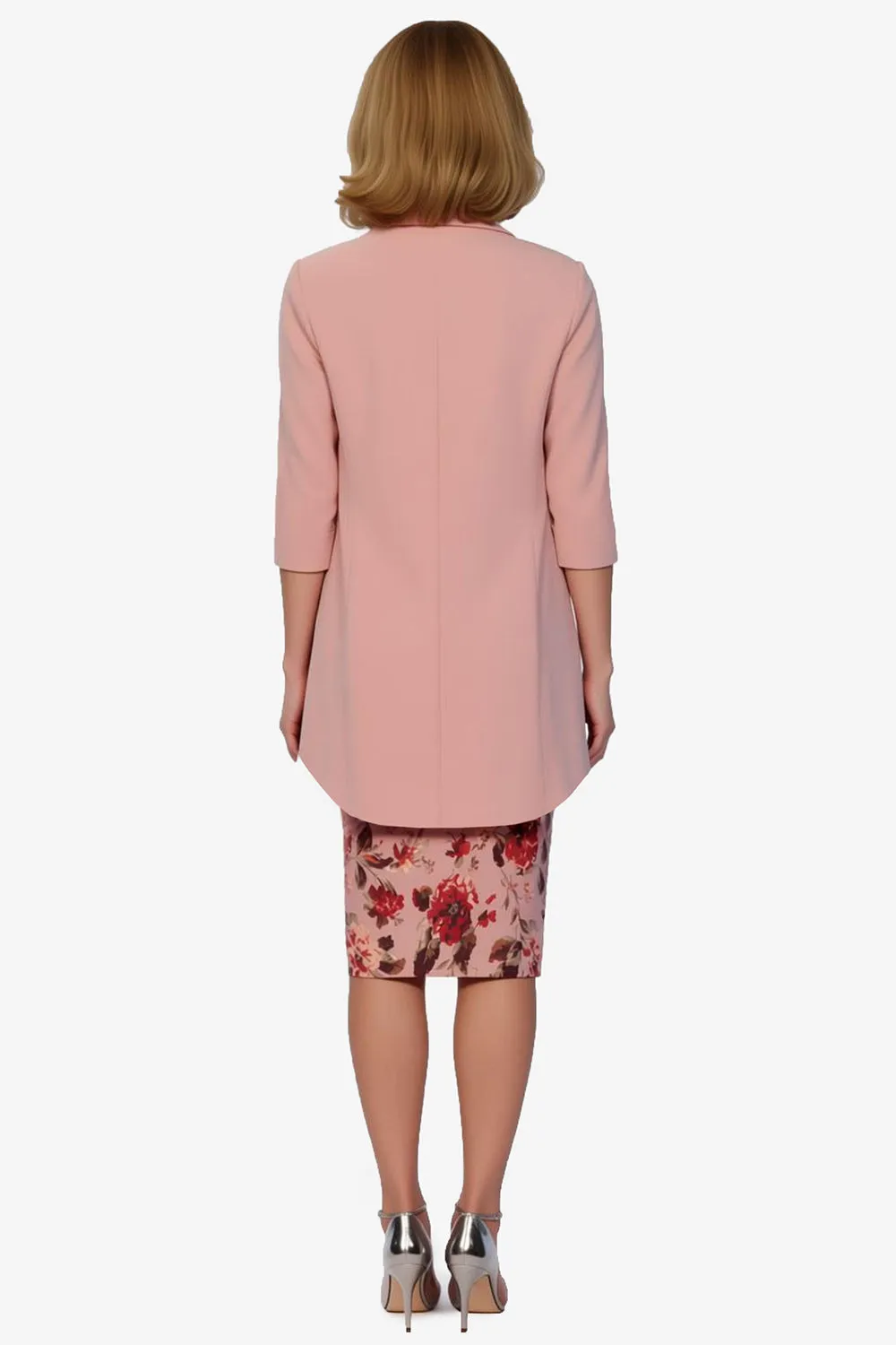 Dusty Rose Flower Printed Sheath 2-Piece Midi Mother of the Bride Dress with Jacket sold by Zapaka product image thumbnail 2