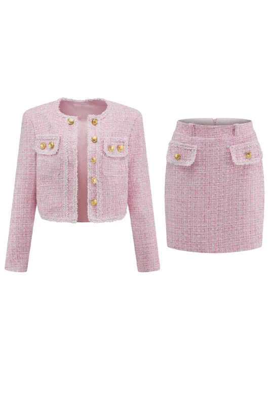 Pink 2-Piece Tweed Short Homecoming Outfits sold by Zapaka