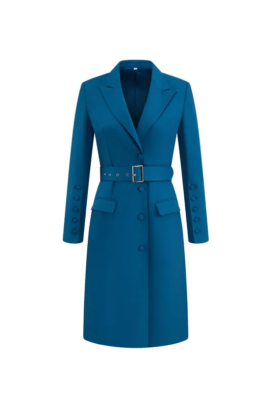 Dark Blue Single Breasted Peak Lapel Blazer Dress with Belt sold by Zapaka