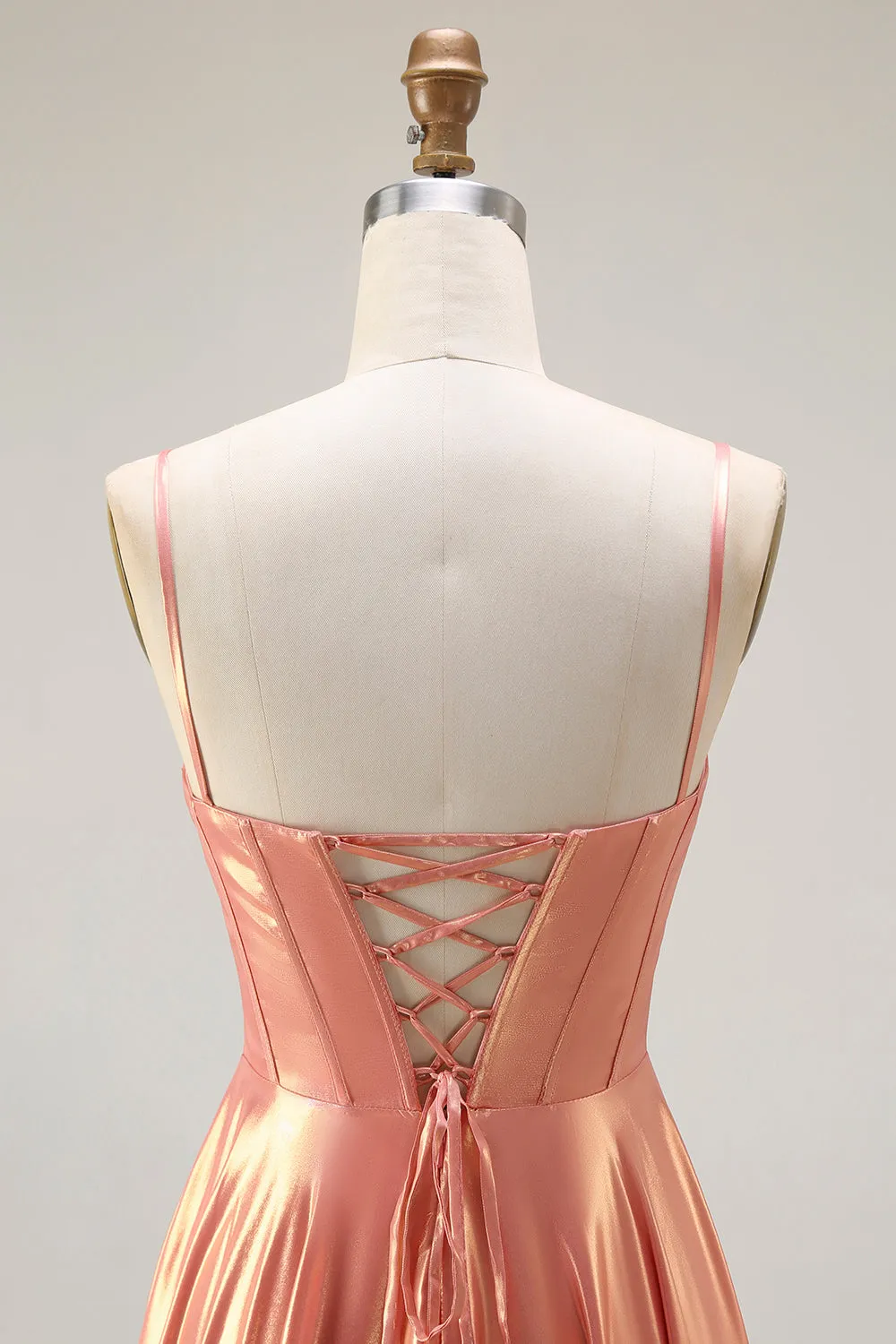 Metallic Orange A Line Corset Beaded Long Prom Dress with Lace Up Back sold by Zapaka product image thumbnail 5