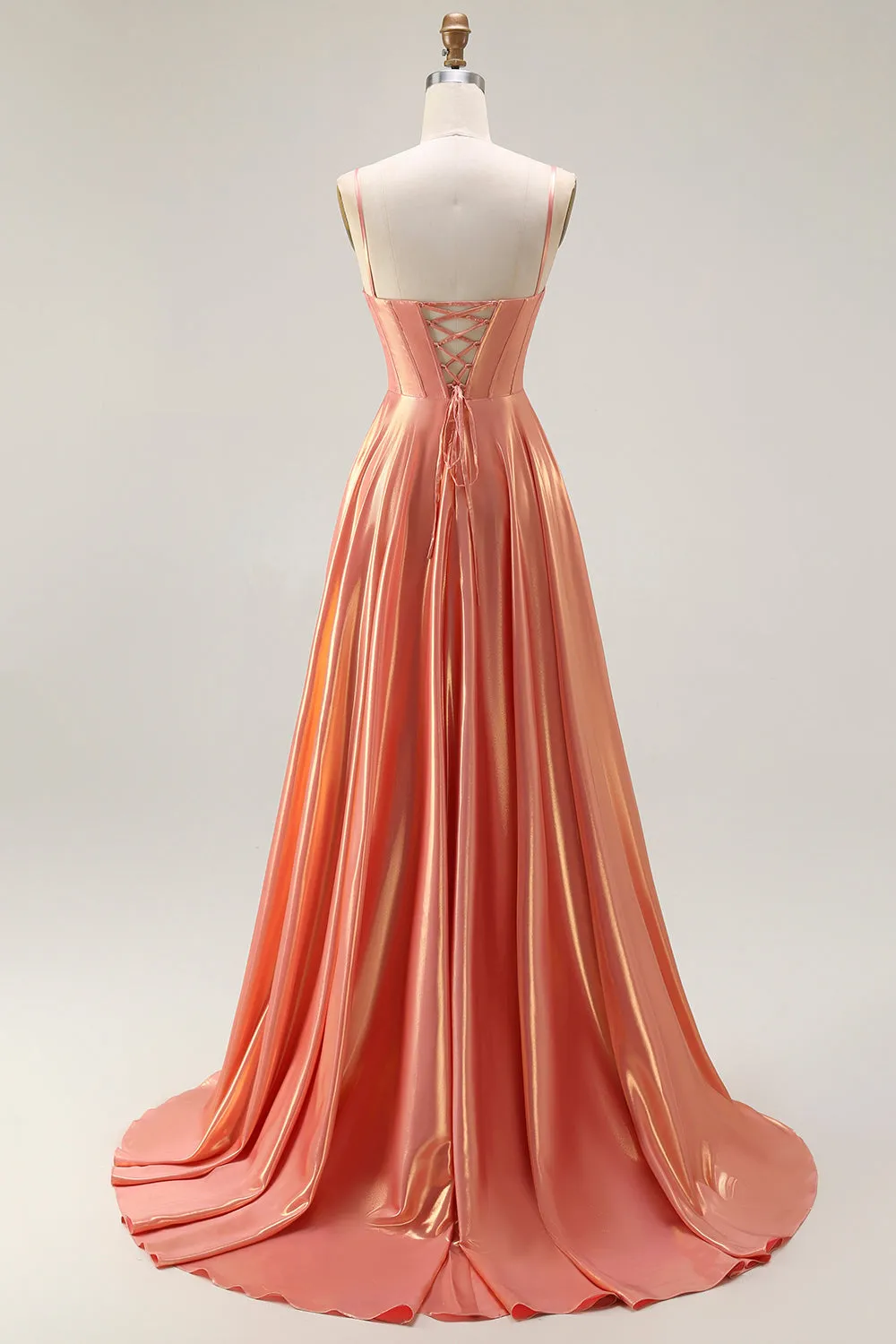 Metallic Orange A Line Corset Beaded Long Prom Dress with Lace Up Back sold by Zapaka product image thumbnail 2