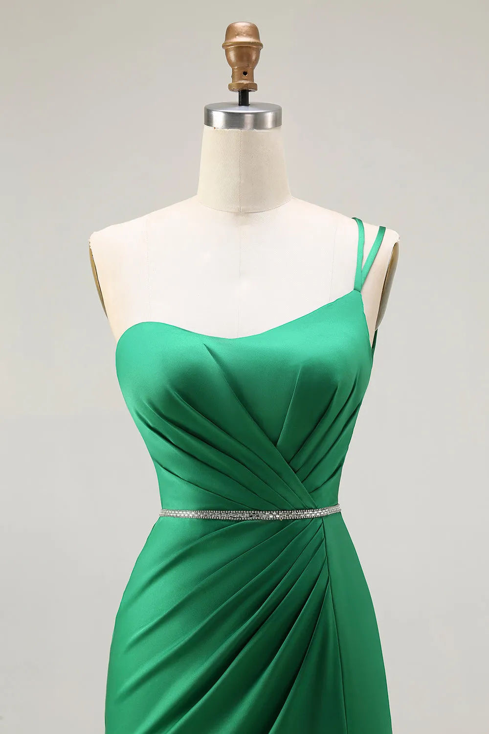 Dark Green One Shoulder Mermaid Beaded Long Prom Dress With Slit sold by Zapaka product image thumbnail 4