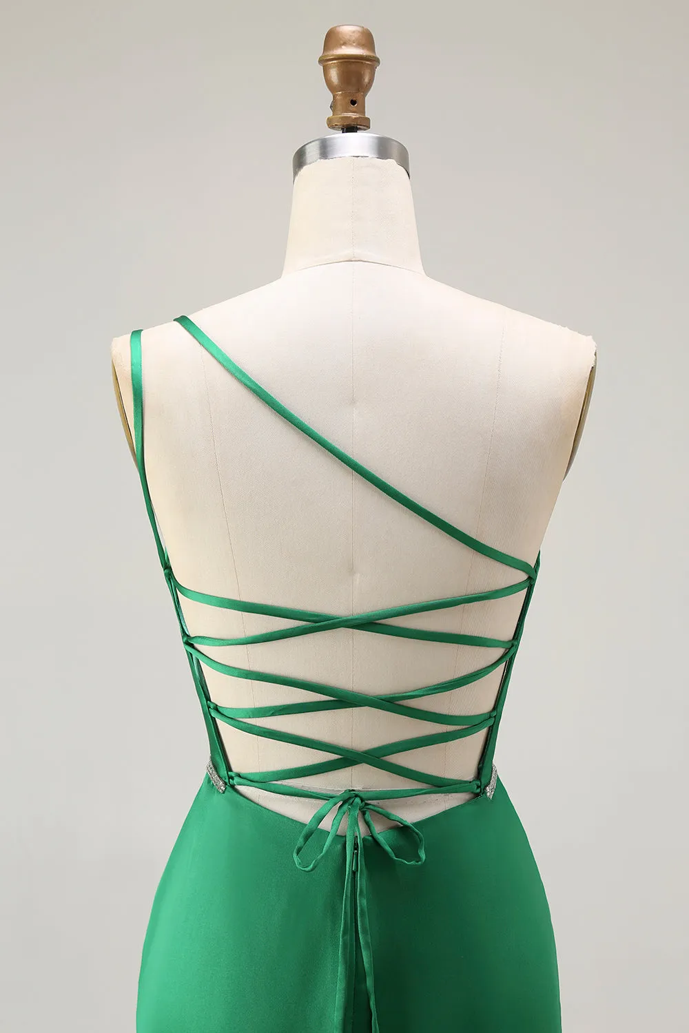 Dark Green One Shoulder Mermaid Beaded Long Prom Dress With Slit sold by Zapaka product image thumbnail 5