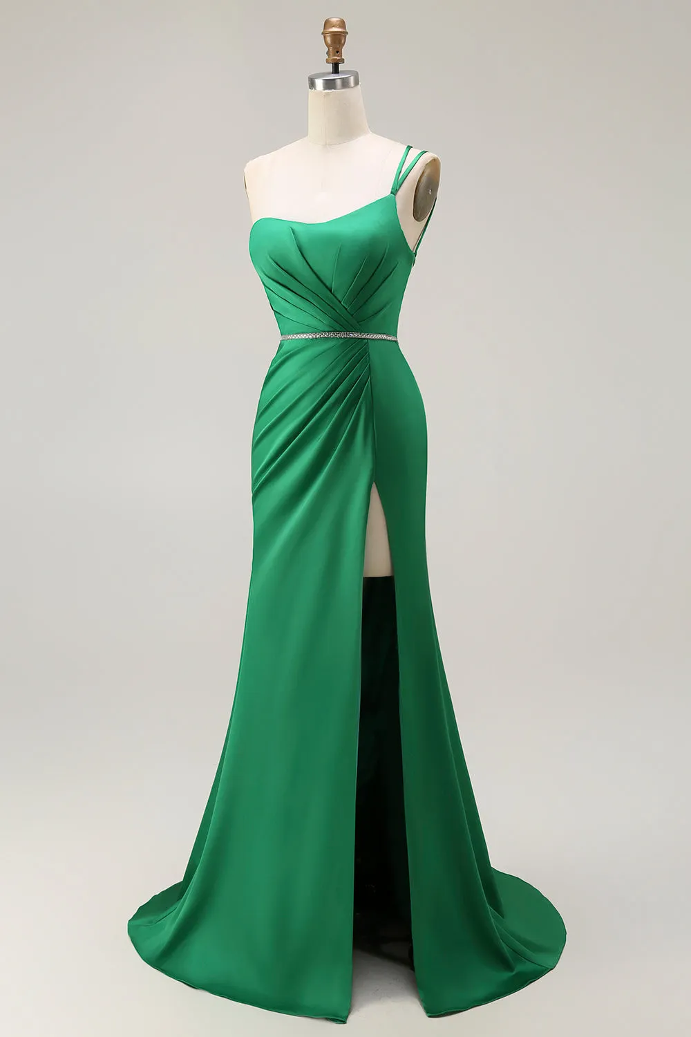 Dark Green One Shoulder Mermaid Beaded Long Prom Dress With Slit sold by Zapaka product image thumbnail 3