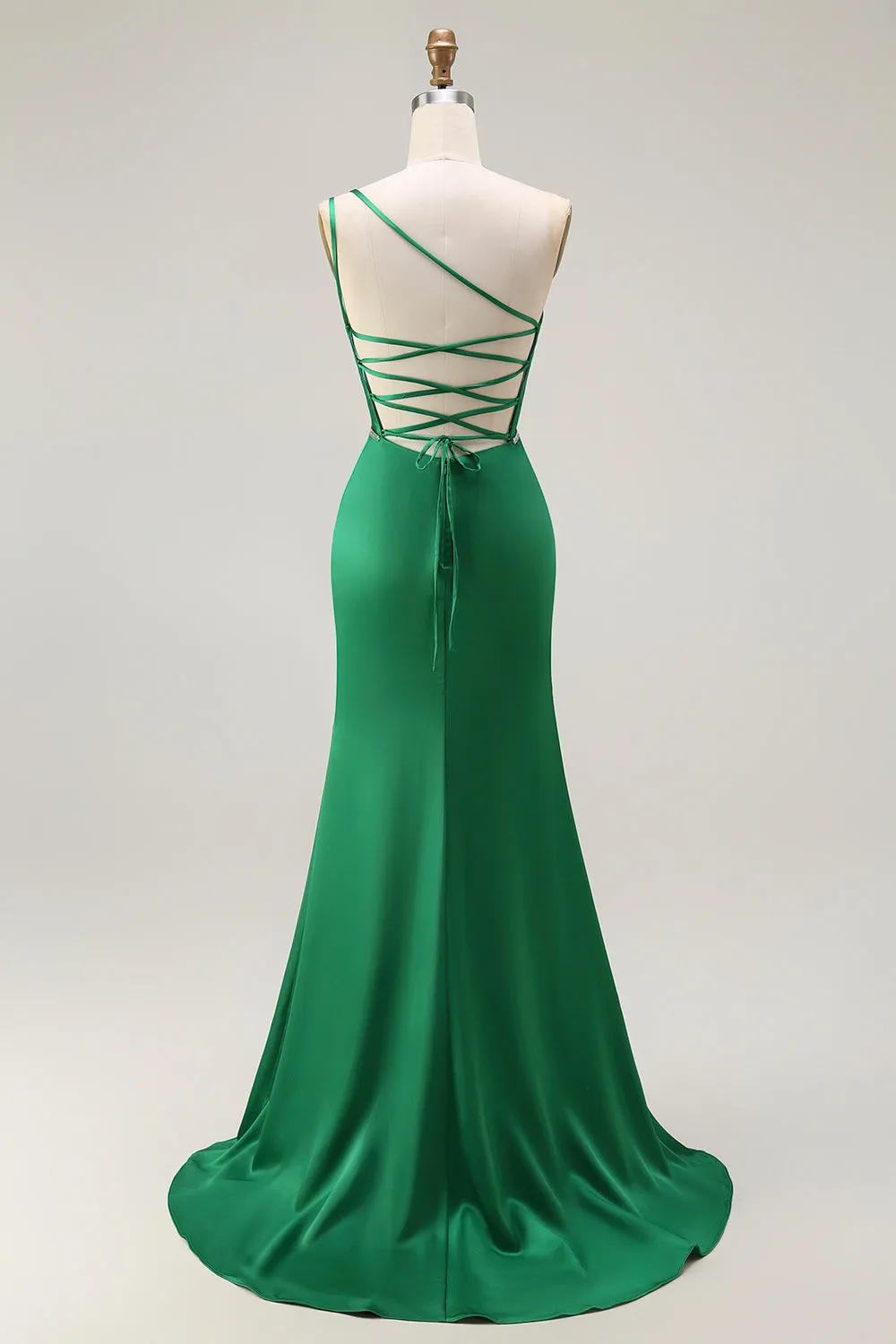 Dark Green One Shoulder Mermaid Beaded Long Prom Dress With Slit sold by Zapaka product image thumbnail 2