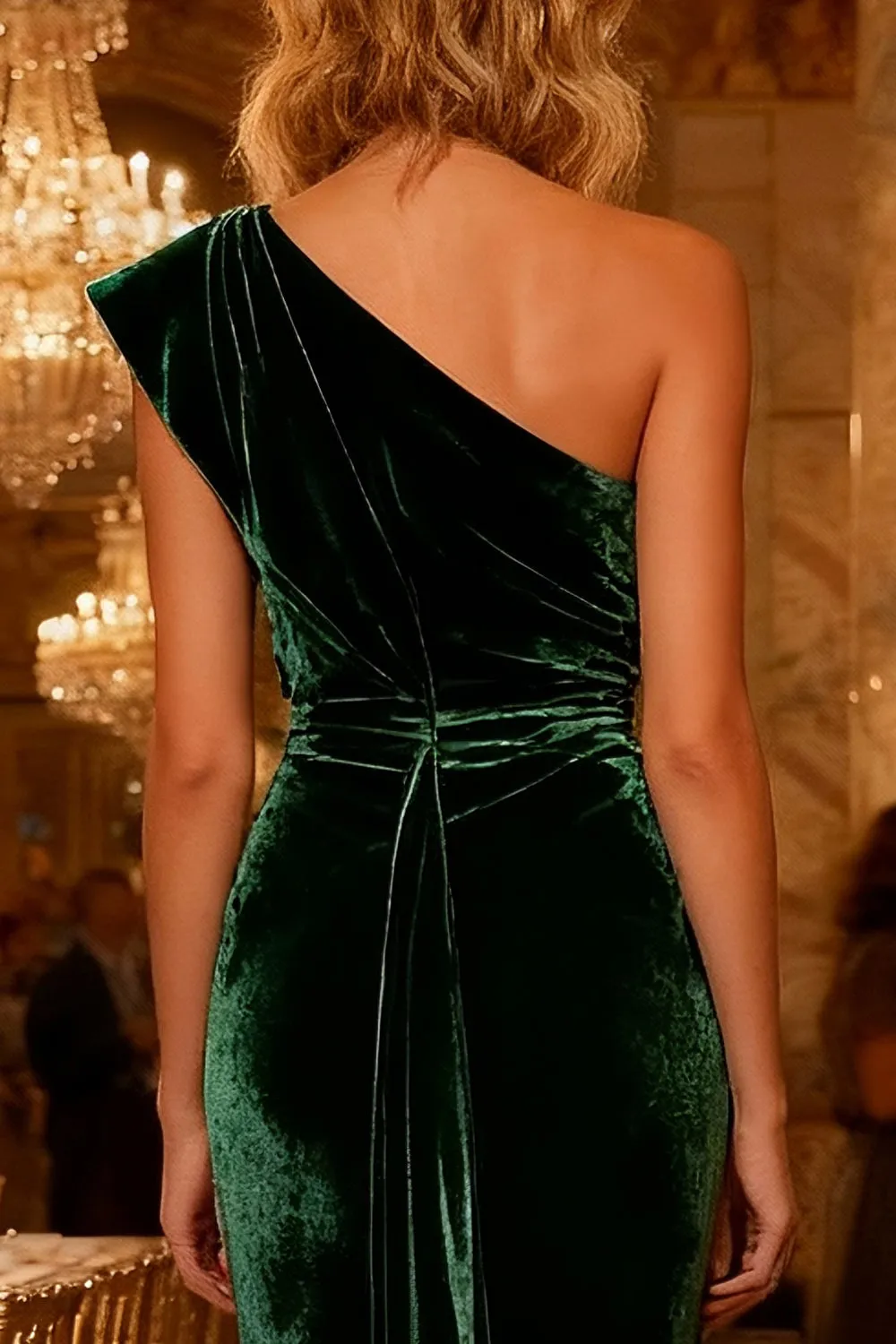 Dark Green Sheath One Shoulder Velvet Long Formal Dress with Side Cape sold by Zapaka product image thumbnail 4