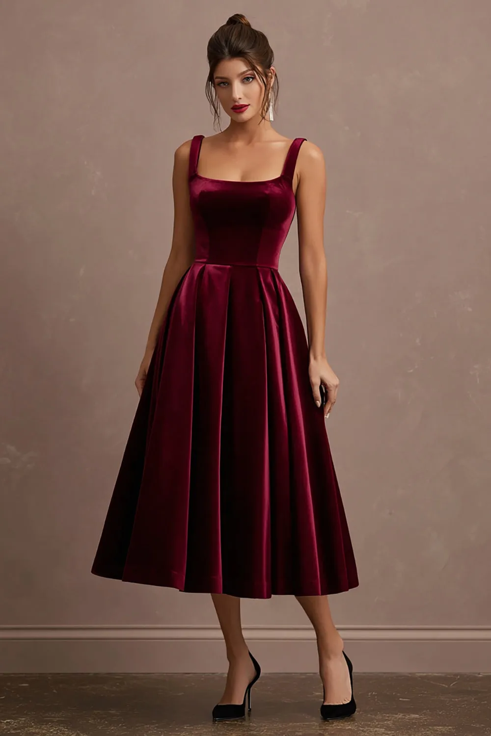 Burgundy A Line Thick Straps Velvet Holiday Party Dress sold by Zapaka