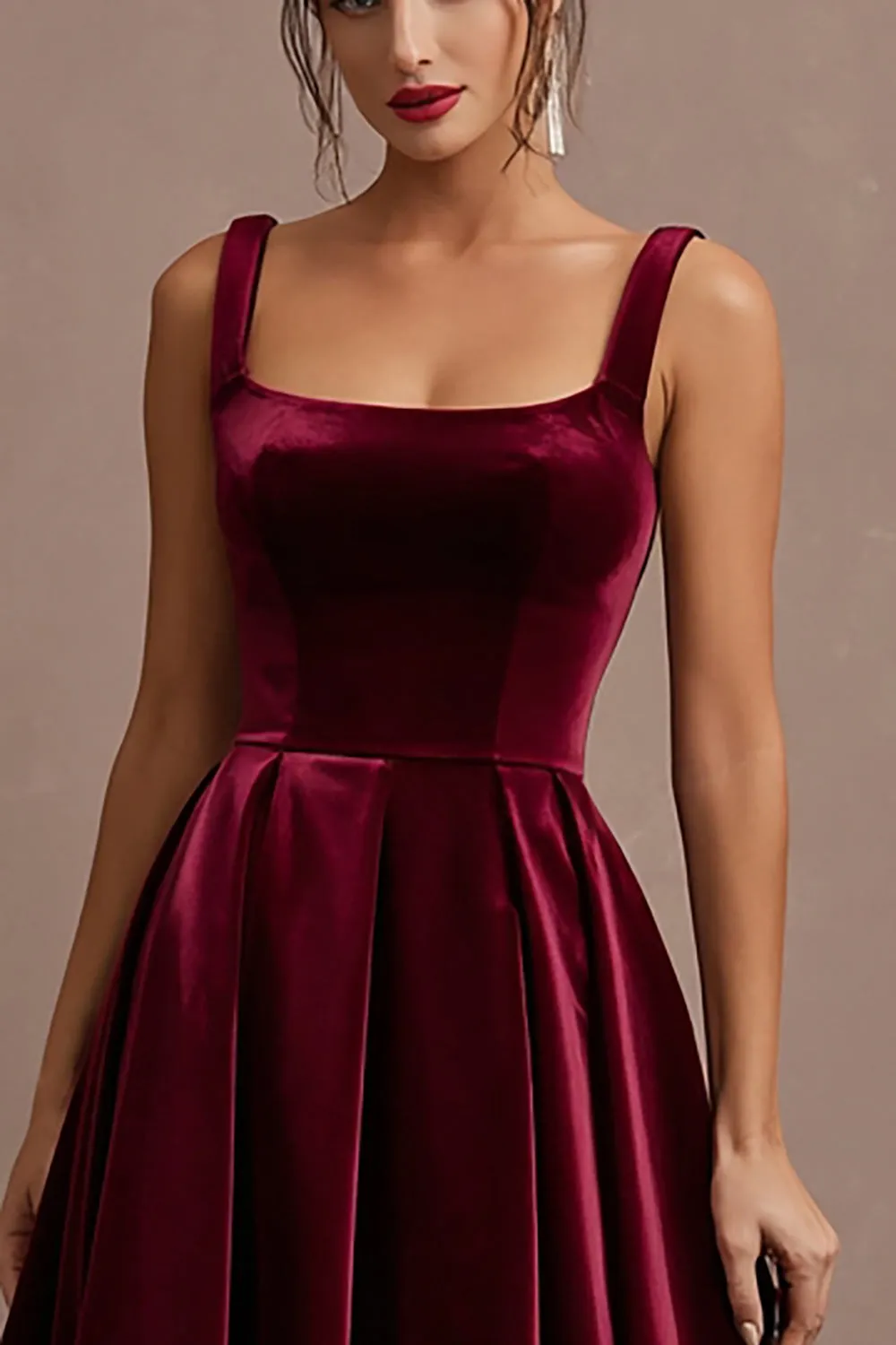 Burgundy A Line Thick Straps Velvet Holiday Party Dress sold by Zapaka product image thumbnail 2