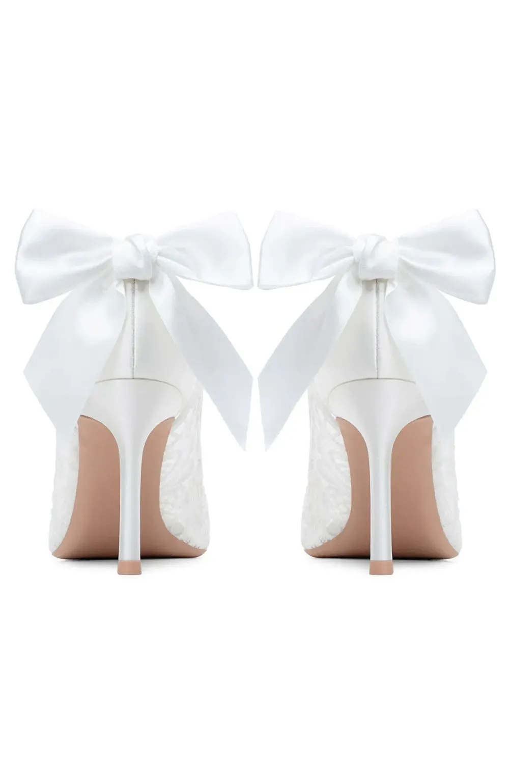 Elegant Ivory Lace Pointed-Toe Wedding Stiletto Heels Wedding Shoes with Bow sold by Zapaka product image thumbnail 4