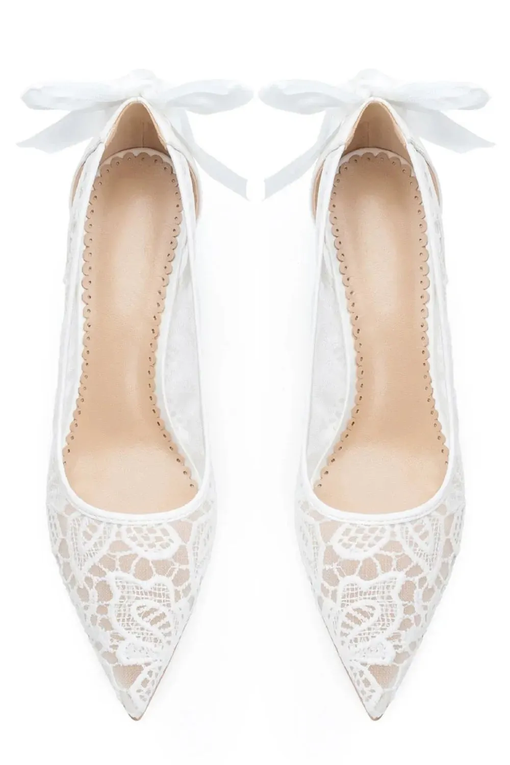 Elegant Ivory Lace Pointed-Toe Wedding Stiletto Heels Wedding Shoes with Bow sold by Zapaka product image thumbnail 2