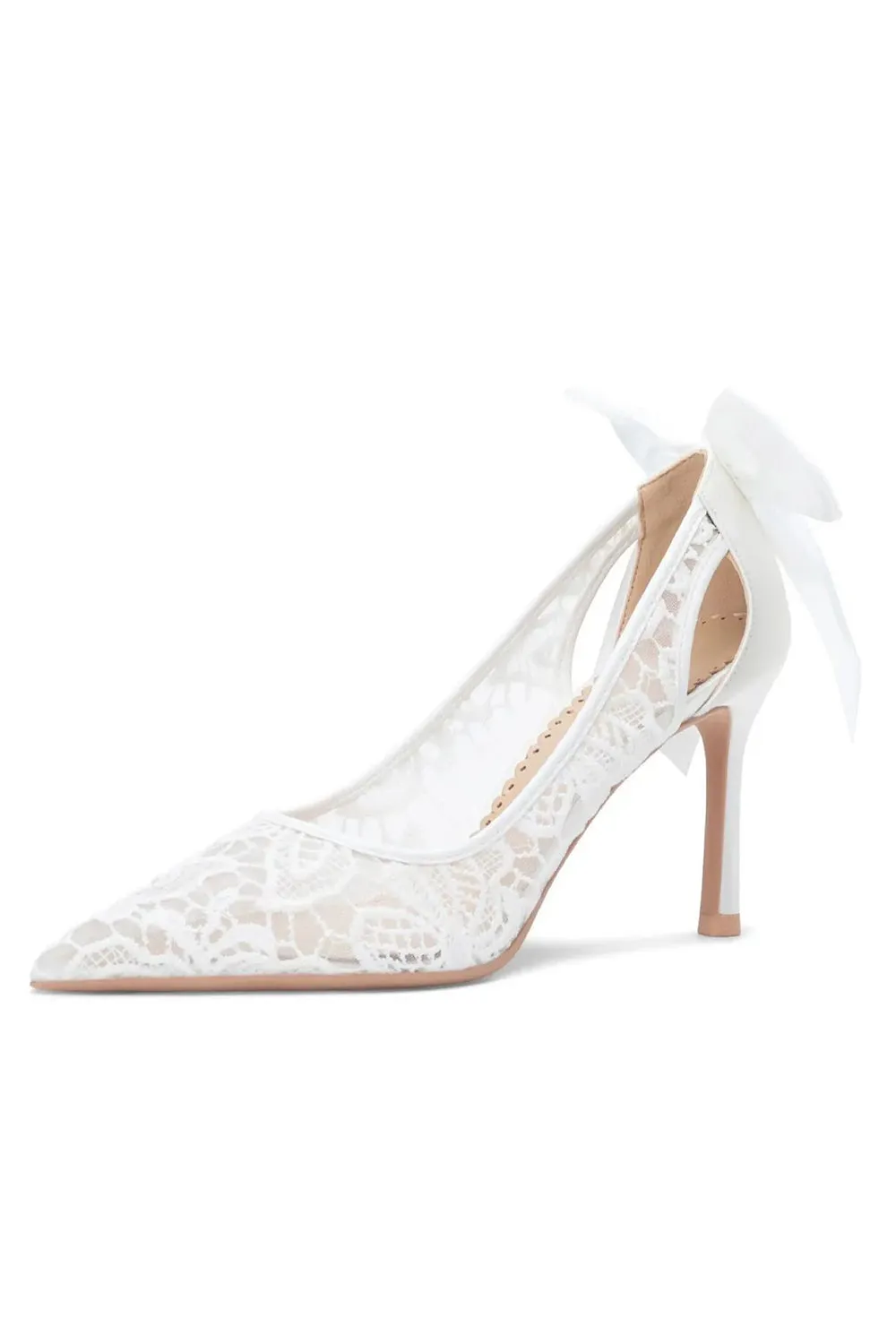 Elegant Ivory Lace Pointed-Toe Wedding Stiletto Heels Wedding Shoes with Bow sold by Zapaka product image thumbnail 3
