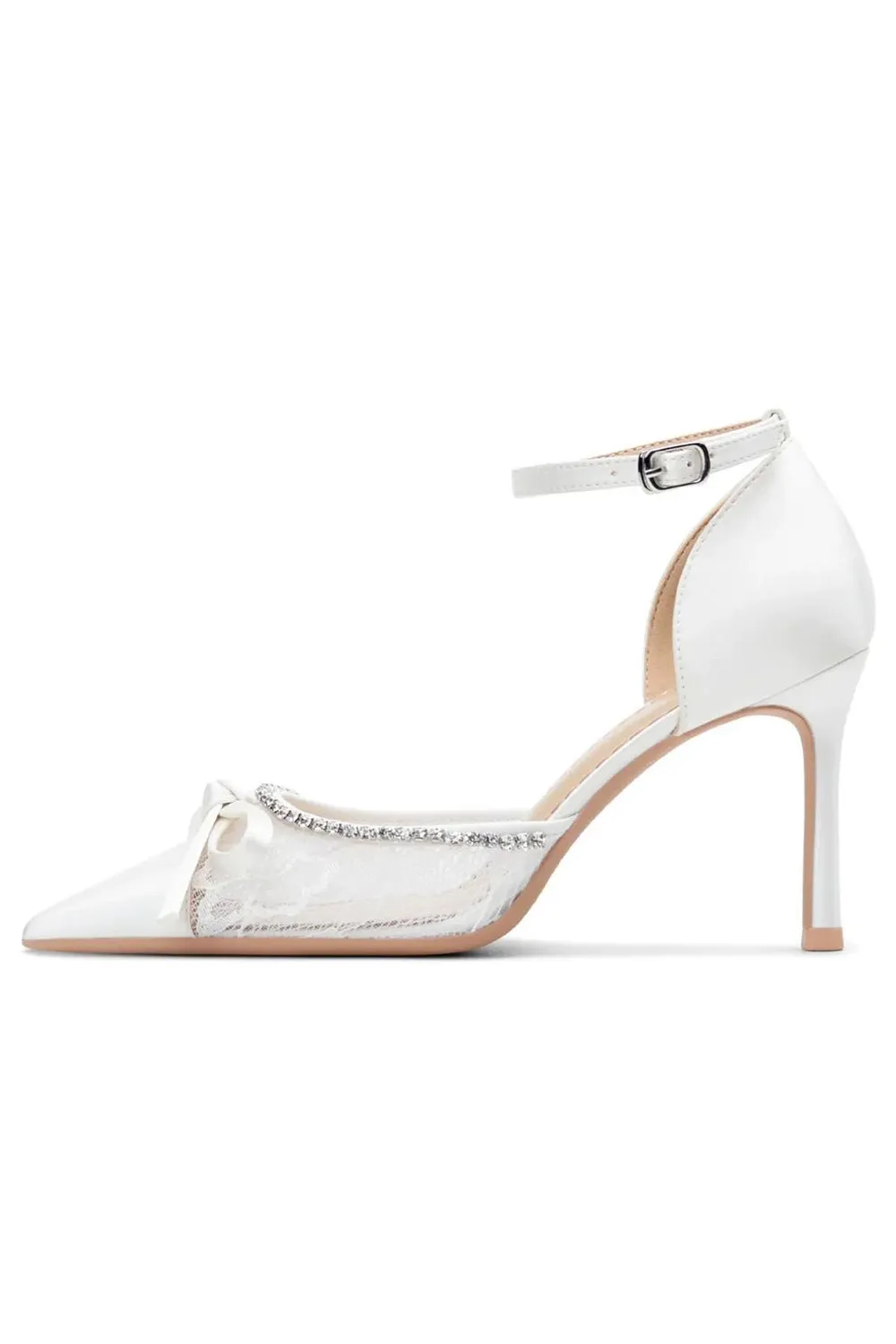 Ivory Rhinestones Pointed Stilettos High Heel Sandals Wedding Shoes with Bow sold by Zapaka product image thumbnail 4