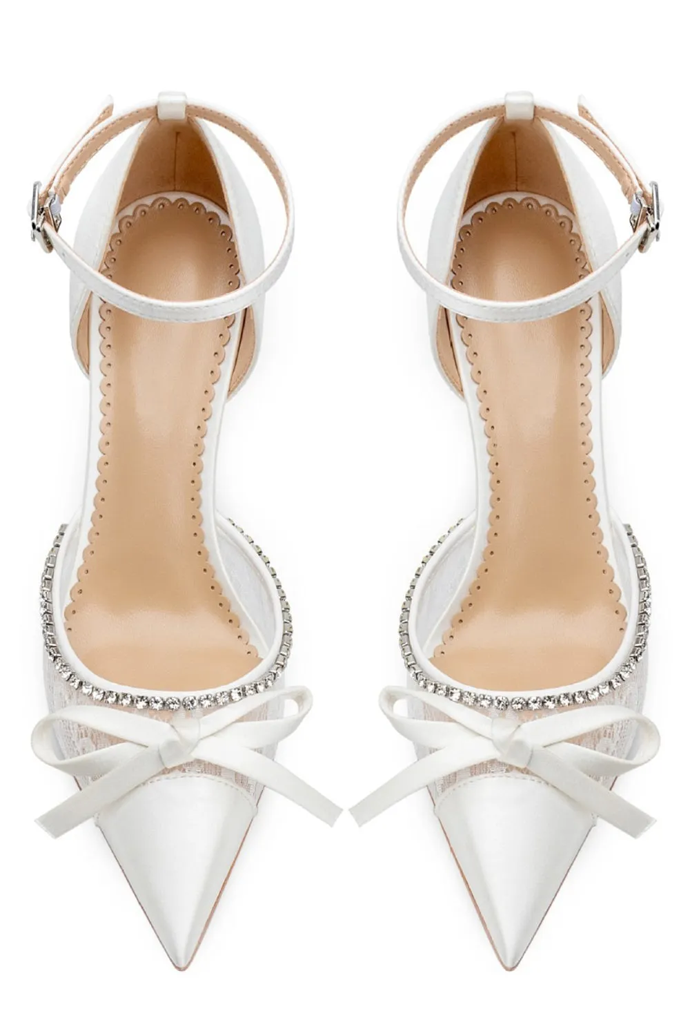 Ivory Rhinestones Pointed Stilettos High Heel Sandals Wedding Shoes with Bow sold by Zapaka product image thumbnail 2