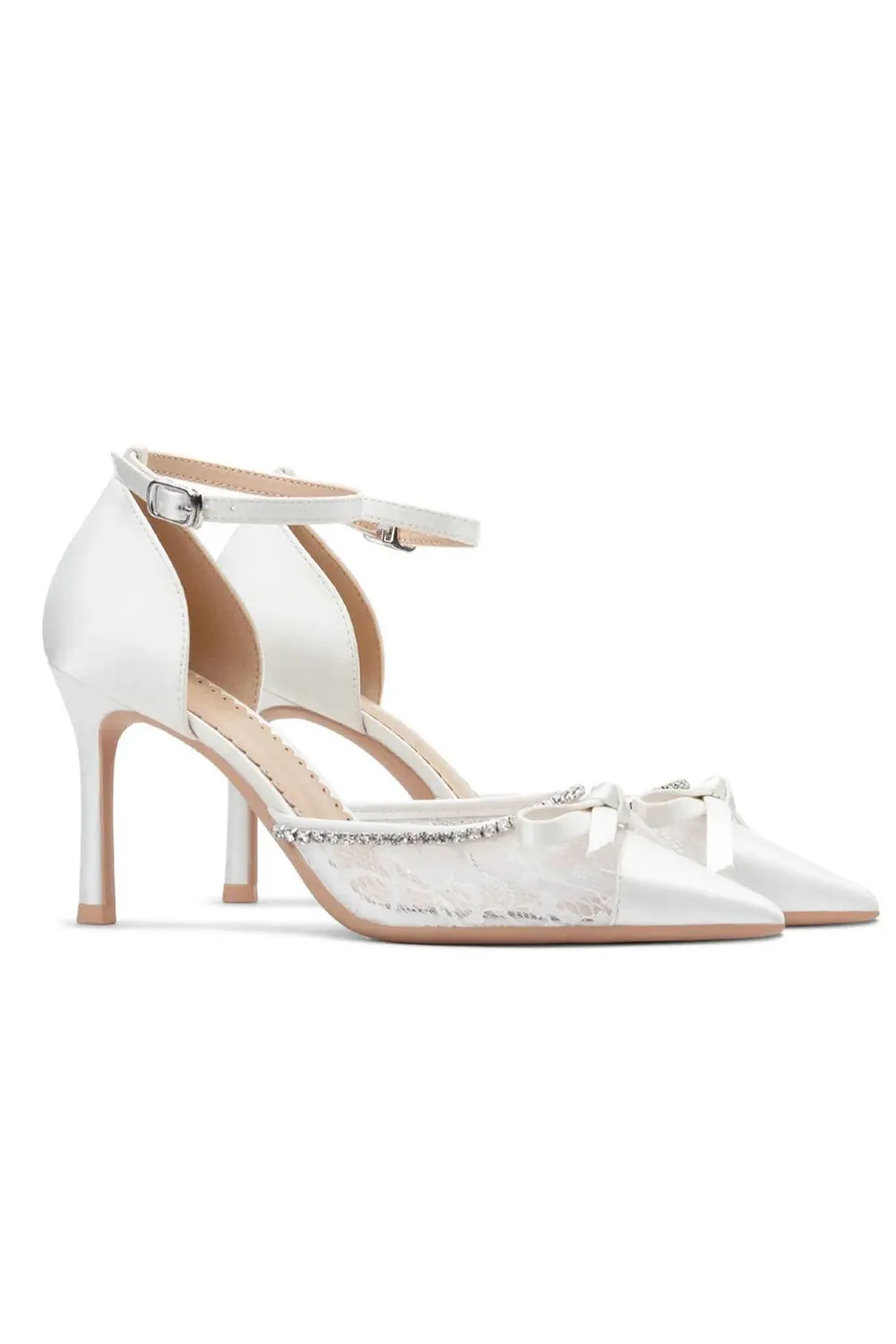 Ivory Rhinestones Pointed Stilettos High Heel Sandals Wedding Shoes with Bow sold by Zapaka product image thumbnail 3