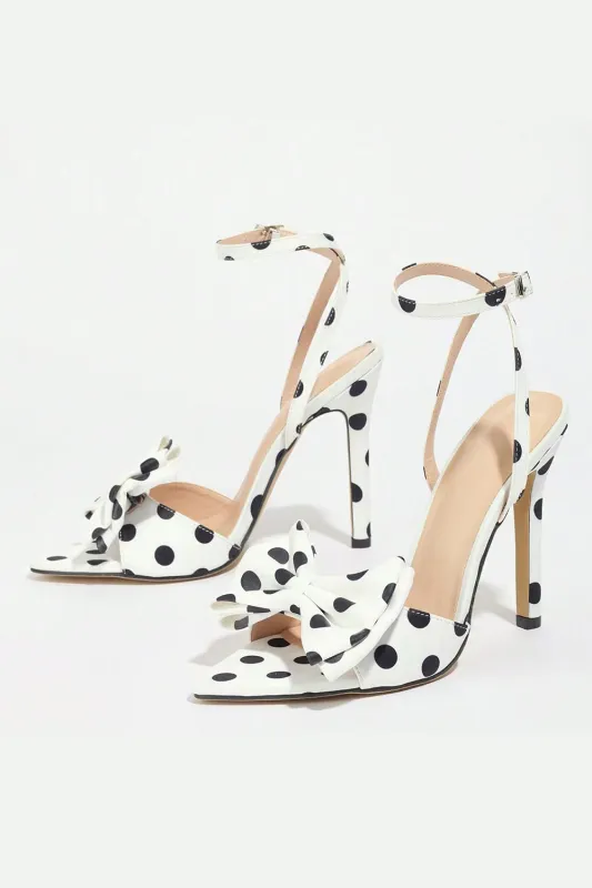 White Black Polka Dots Open Toe Stilettos High Heels with Bow sold by Zapaka