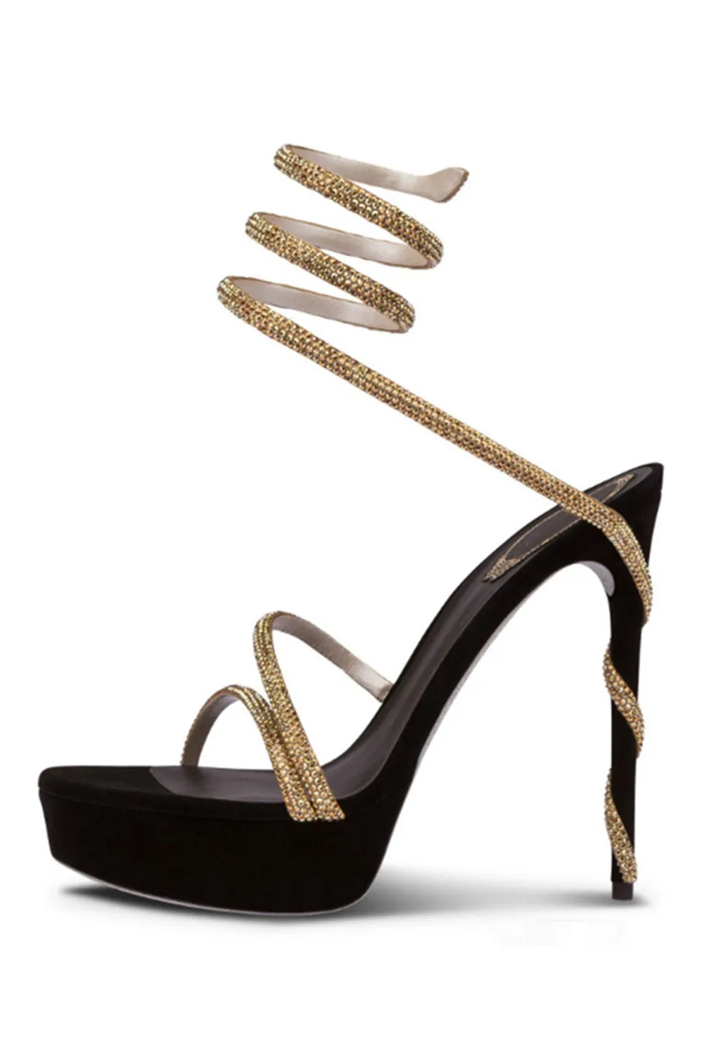 Sparkly Black Golden Platform Stilettos High Heels with Rhinestones sold by Zapaka product image thumbnail 2
