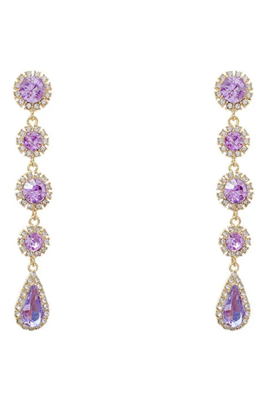 Sparkly Purple Rhinestones Long Prom Drop Earrings sold by Zapaka