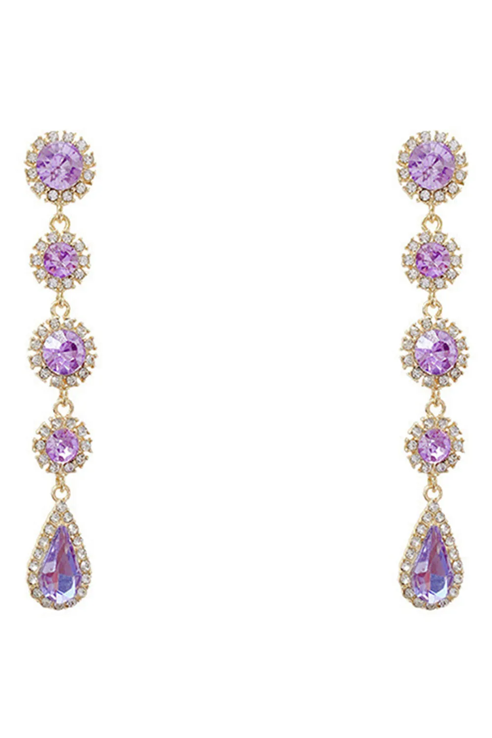 Sparkly Purple Rhinestones Long Prom Drop Earrings sold by Zapaka