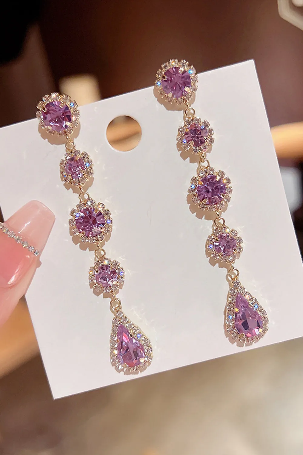 Sparkly Purple Rhinestones Long Prom Drop Earrings sold by Zapaka product image thumbnail 3