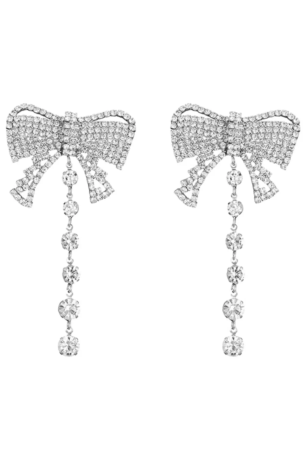Sparkly Silver Bow Rhinestones Prom Drop Earrings sold by Zapaka product image thumbnail 2