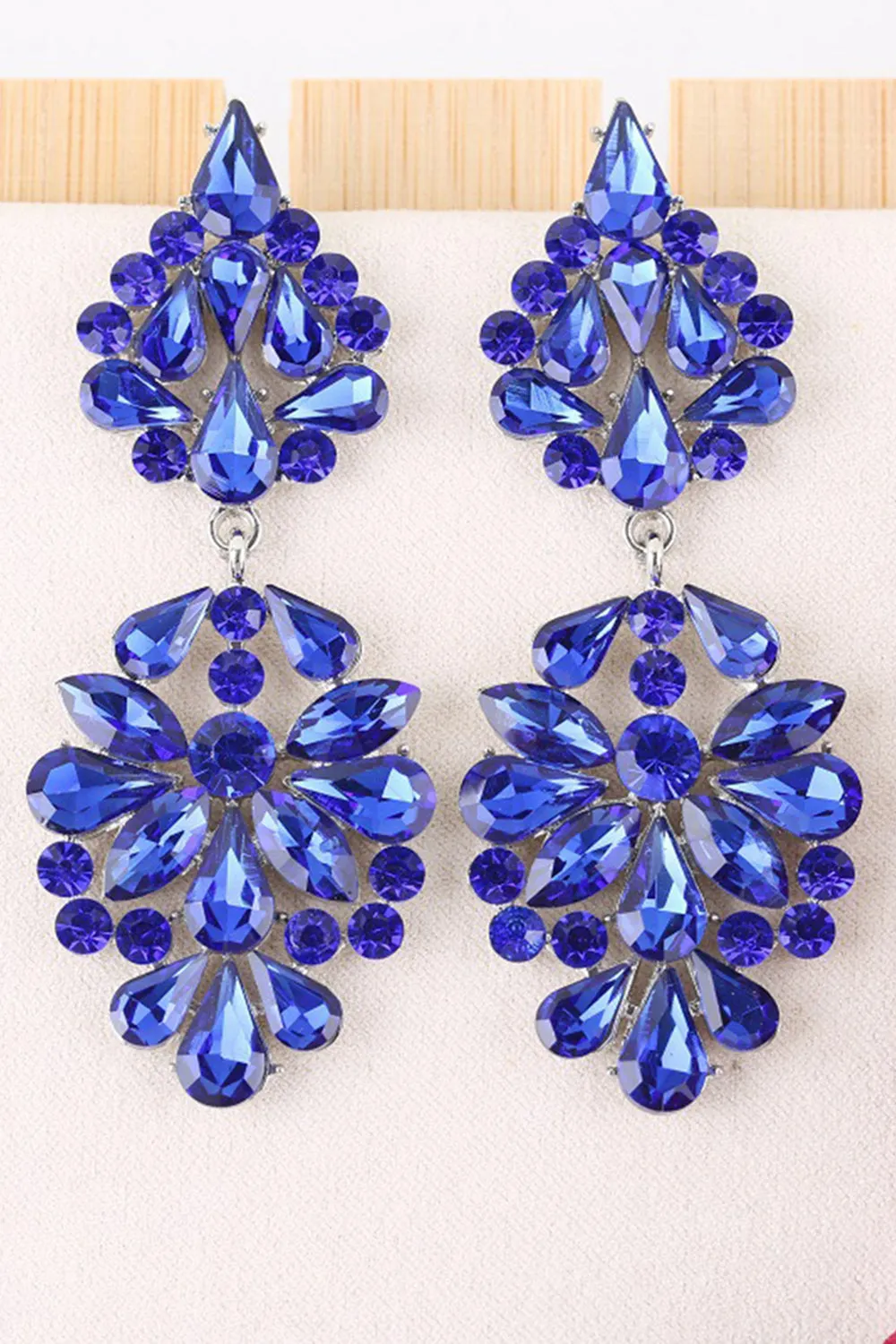 Sparkly Pink Flower Shaped Long Prom Drop Earrings with Rhinestones sold by Zapaka product image thumbnail 2