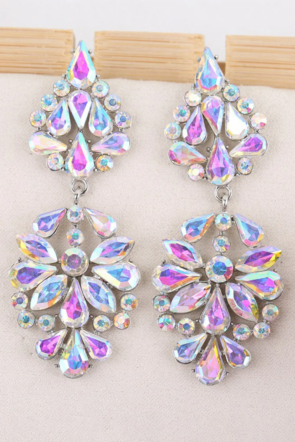 Sparkly Pink Flower Shaped Long Prom Drop Earrings with Rhinestones sold by Zapaka product image thumbnail 4