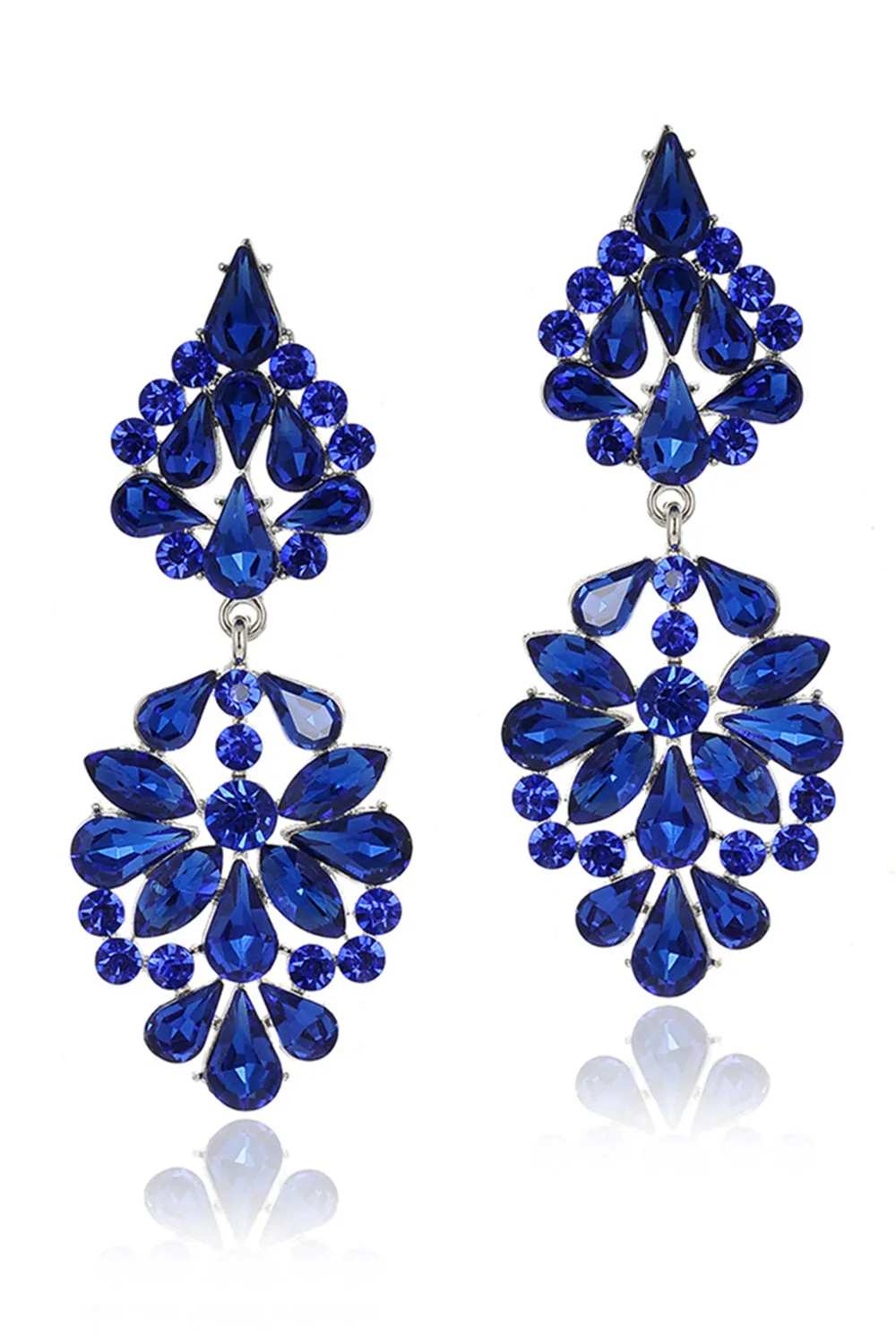 Sparkly Pink Flower Shaped Long Prom Drop Earrings with Rhinestones sold by Zapaka