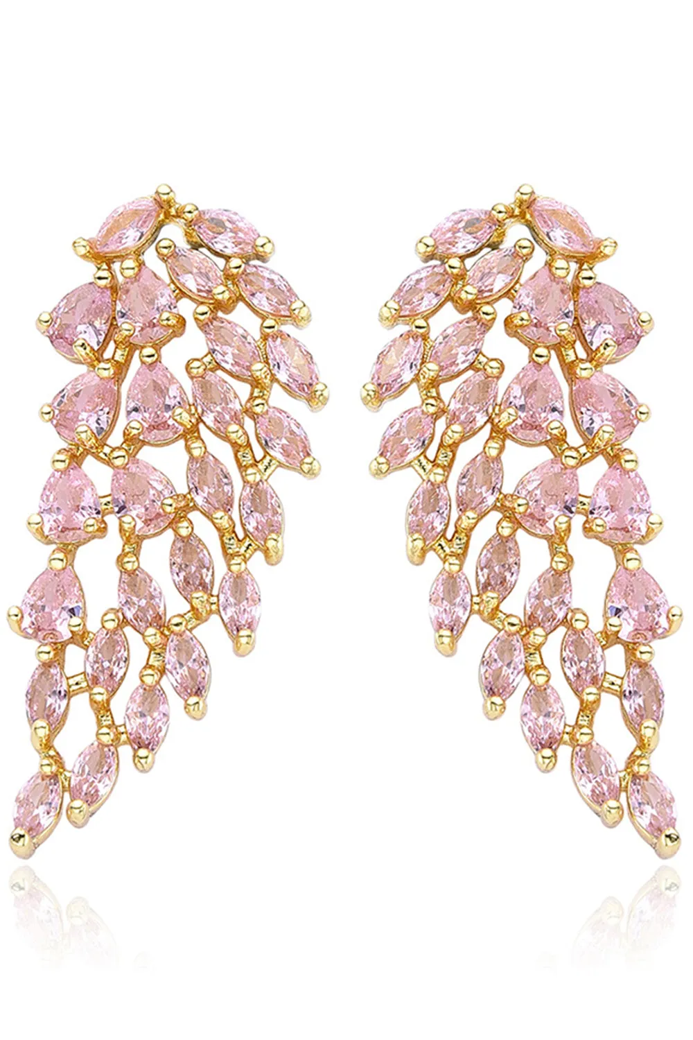 Pink Sparkly Leaf Shaped Prom Drop Earrings with Rhinestones sold by Zapaka