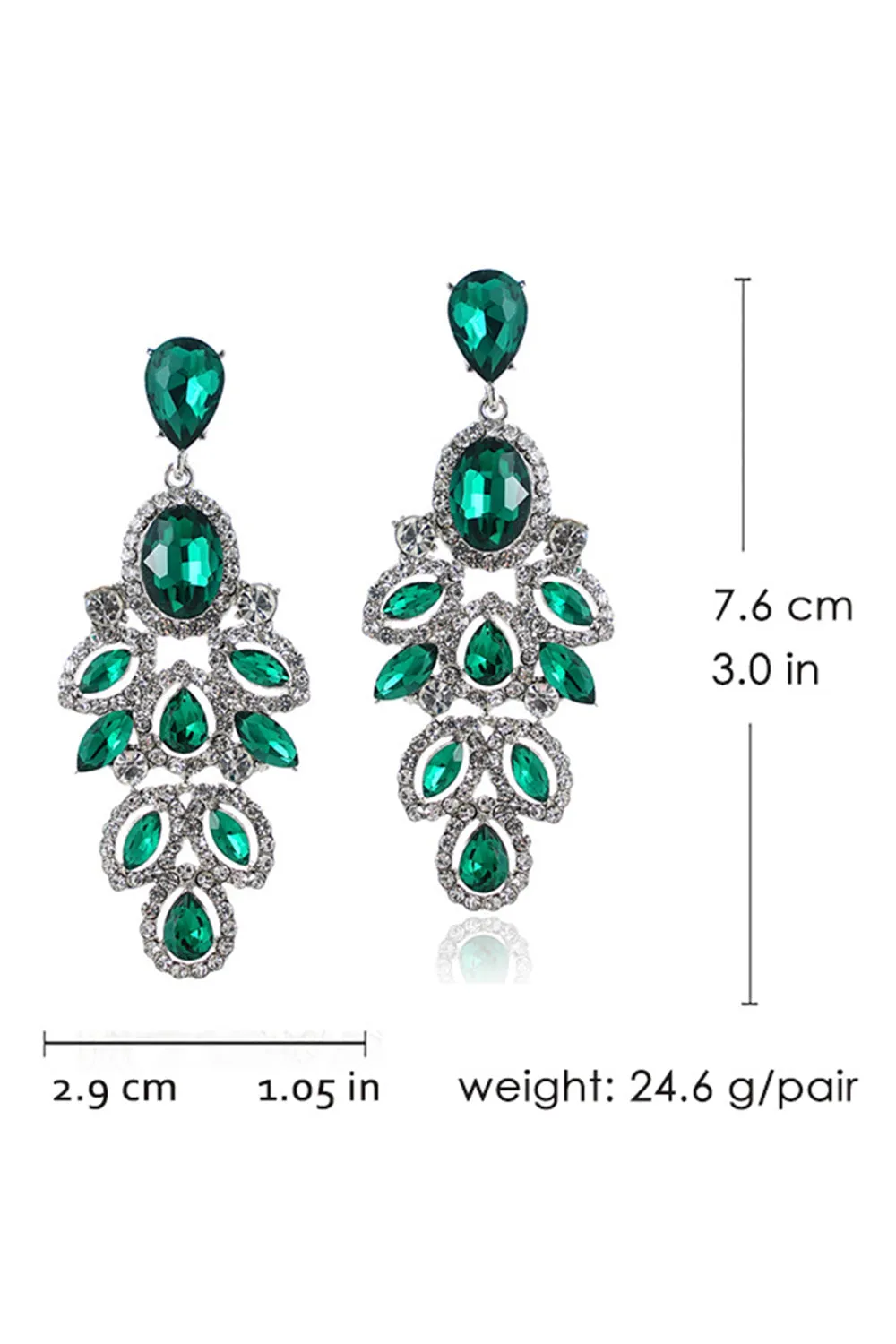 Sparkly Dark Green Leaf Shaped Long Prom Drop Earrings with Rhinestones sold by Zapaka product image thumbnail 4