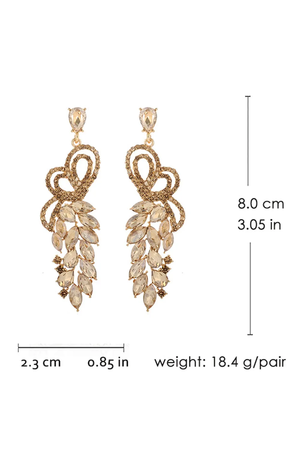 Sparkly Golden Leaf Shaped Prom Drop Earrings with Rhinestones sold by Zapaka product image thumbnail 3