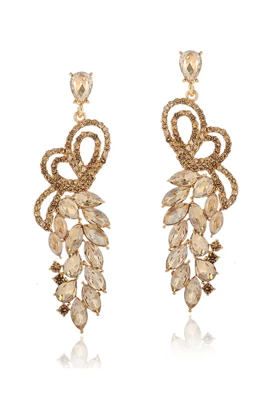 Sparkly Golden Leaf Shaped Prom Drop Earrings with Rhinestones sold by Zapaka
